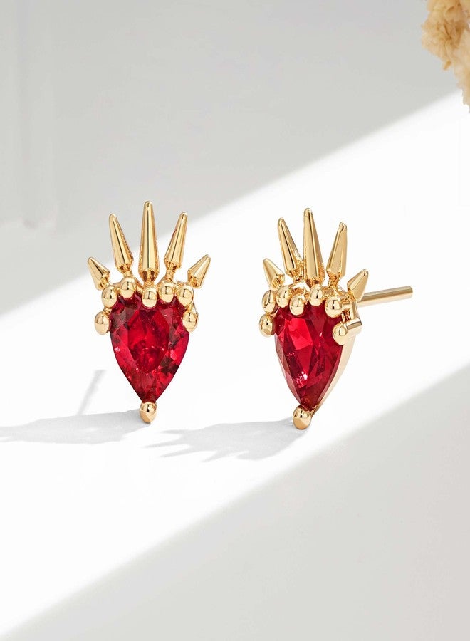 VACRONA Heart Stud Earrings 14K Gold Plated Cute Red Ruby Cubic Zirconia Heart Love Dainty Studs for Women Hypoallergenic Everyday Jewelry - Image 4
