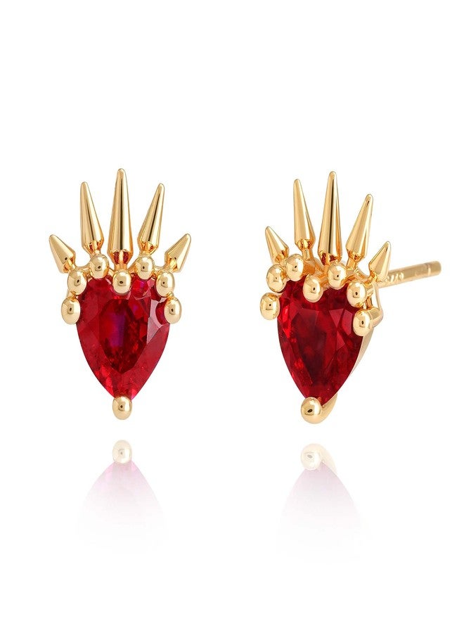 VACRONA Heart Stud Earrings 14K Gold Plated Cute Red Ruby Cubic Zirconia Heart Love Dainty Studs for Women Hypoallergenic Everyday Jewelry - Image 1