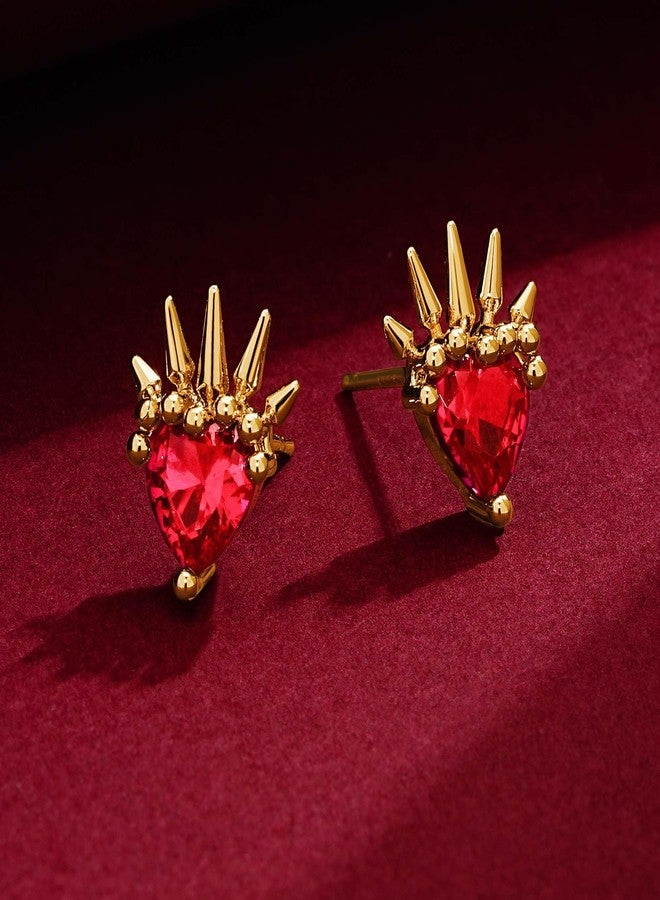 VACRONA Heart Stud Earrings 14K Gold Plated Cute Red Ruby Cubic Zirconia Heart Love Dainty Studs for Women Hypoallergenic Everyday Jewelry - Image 5