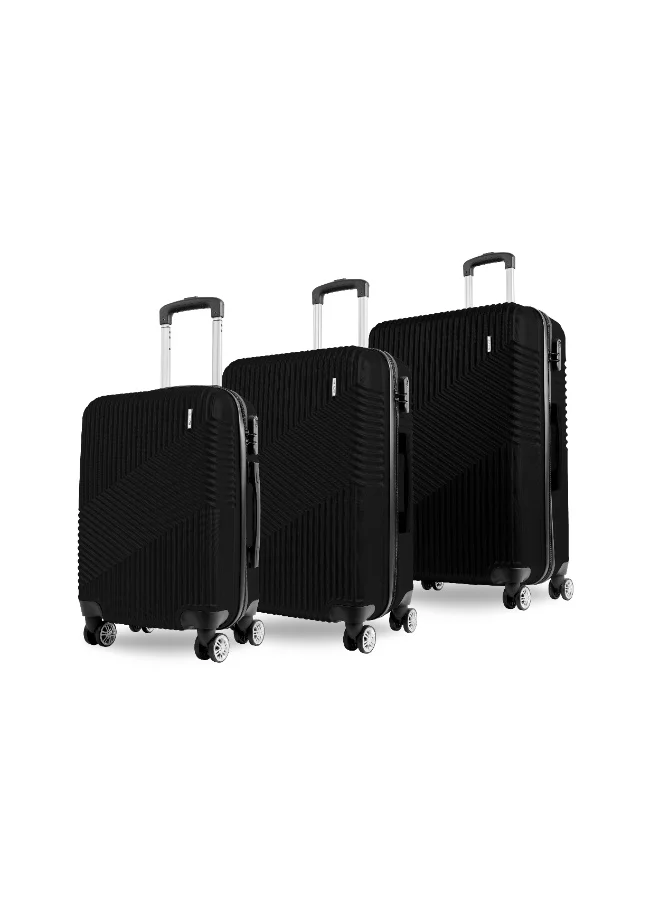 ريفلكشين مجموعة حقائب سفر عاكسة من بلاستيك  مكونة من  قطع، خفيفة الوزن بعجلات صامتة  درجة، حقائب ترولي صلبة من بلاستيك ، حقائب سفر بعجلات دوارة طقم  قطع، أسود