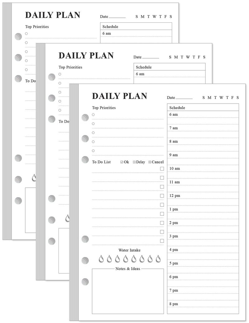 Yaridar (3-Pack) Undated Daily Planner Refill - A5 To Do List Insert, 300 Sheets/600 Pages Planner and Lined Refill, 6-Hole Punched, 100 gsm White Paper, 5.8'' x 8.3'' - Image 1
