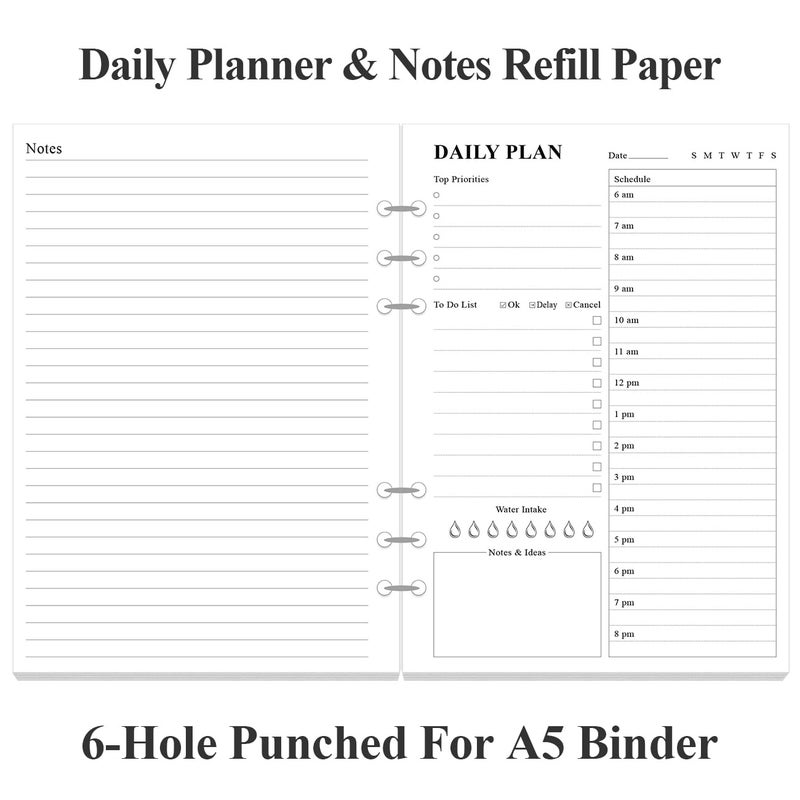 Yaridar (3-Pack) Undated Daily Planner Refill - A5 To Do List Insert, 300 Sheets/600 Pages Planner and Lined Refill, 6-Hole Punched, 100 gsm White Paper, 5.8'' x 8.3'' - Image 4