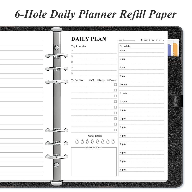 Yaridar (3-Pack) Undated Daily Planner Refill - A5 To Do List Insert, 300 Sheets/600 Pages Planner and Lined Refill, 6-Hole Punched, 100 gsm White Paper, 5.8'' x 8.3'' - Image 3