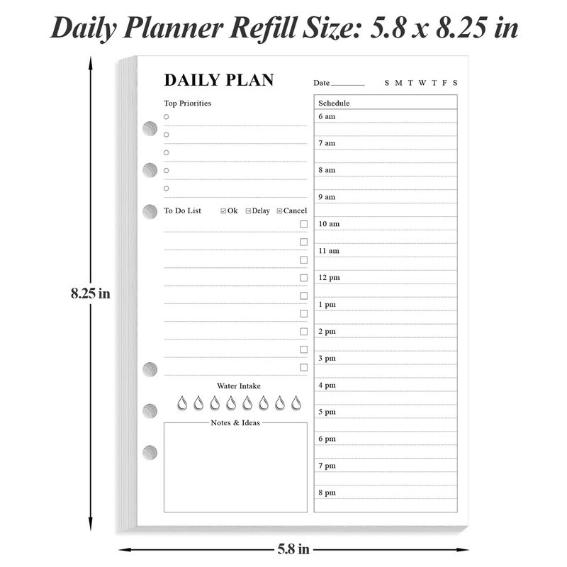 Yaridar (3-Pack) Undated Daily Planner Refill - A5 To Do List Insert, 300 Sheets/600 Pages Planner and Lined Refill, 6-Hole Punched, 100 gsm White Paper, 5.8'' x 8.3'' - Image 5