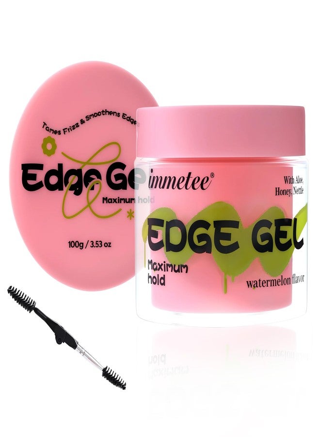 immetee Edge Control Gel with Brush, Hair Styling Gel Flyaway Hair Tamer, Edge Control Gel for Afro Hair.（100g,3.52 oz） (Pink-Watermelon 100g) - Image 1
