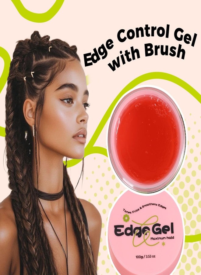 immetee Edge Control Gel with Brush, Hair Styling Gel Flyaway Hair Tamer, Edge Control Gel for Afro Hair.（100g,3.52 oz） (Pink-Watermelon 100g) - Image 3