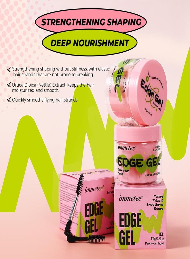 immetee Edge Control Gel with Brush, Hair Styling Gel Flyaway Hair Tamer, Edge Control Gel for Afro Hair.（100g,3.52 oz） (Pink-Watermelon 100g) - Image 5