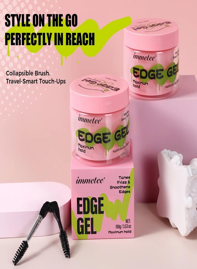 immetee Edge Control Gel with Brush, Hair Styling Gel Flyaway Hair Tamer, Edge Control Gel for Afro Hair.（100g,3.52 oz） (Pink-Watermelon 100g) - Image 2