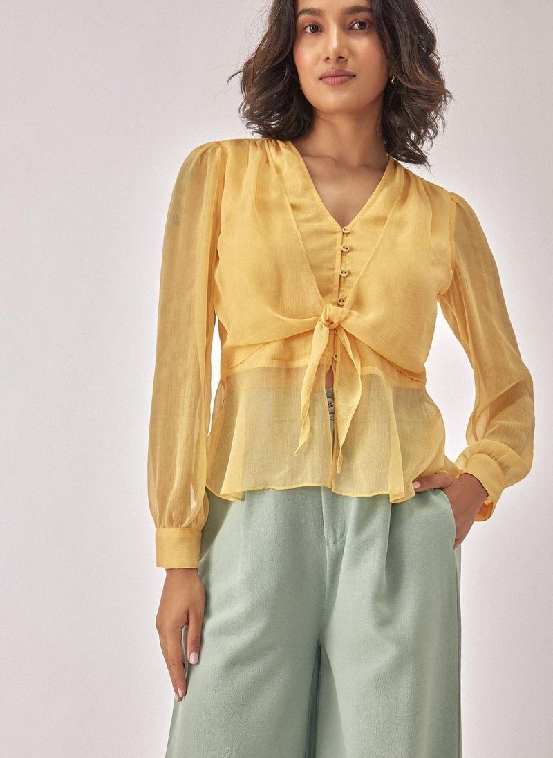 The Label Life Light Yellow Chiffon Peplum Top – Stylish & Versatile  - Image 1