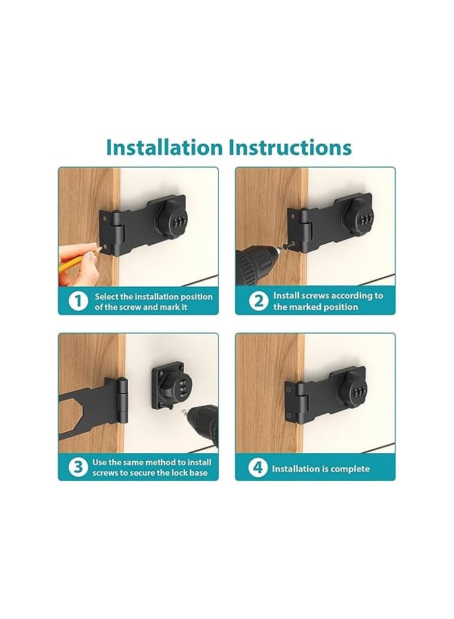 PROMASS Household Cabinet Password Hasp Locks, Cabinet Door Combination Lock for Small Doors, Cabinets, Barn Door, Outdoor, Garden, Office File Cabinet Door Lock (Black) - Image 2