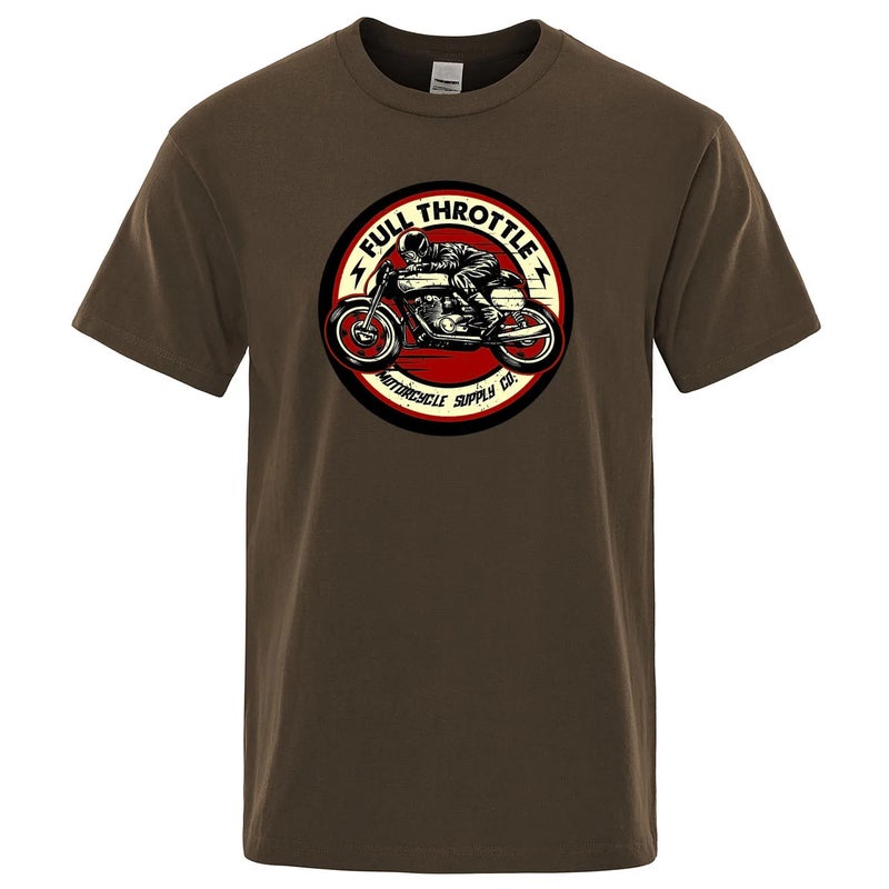 Throttle Cafe Racer Rockabilly bibker Printed Mens Fashionable Casual Short-sleeved Cotton Summer T-shirt Red - Image 5
