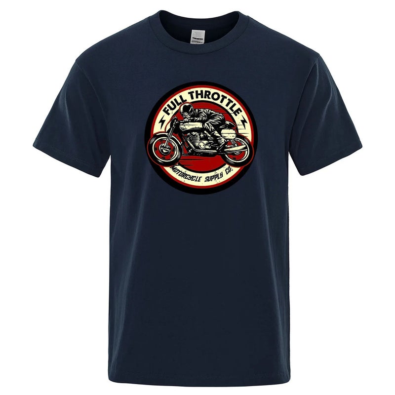 Throttle Cafe Racer Rockabilly bibker Printed Mens Fashionable Casual Short-sleeved Cotton Summer T-shirt Red - Image 4