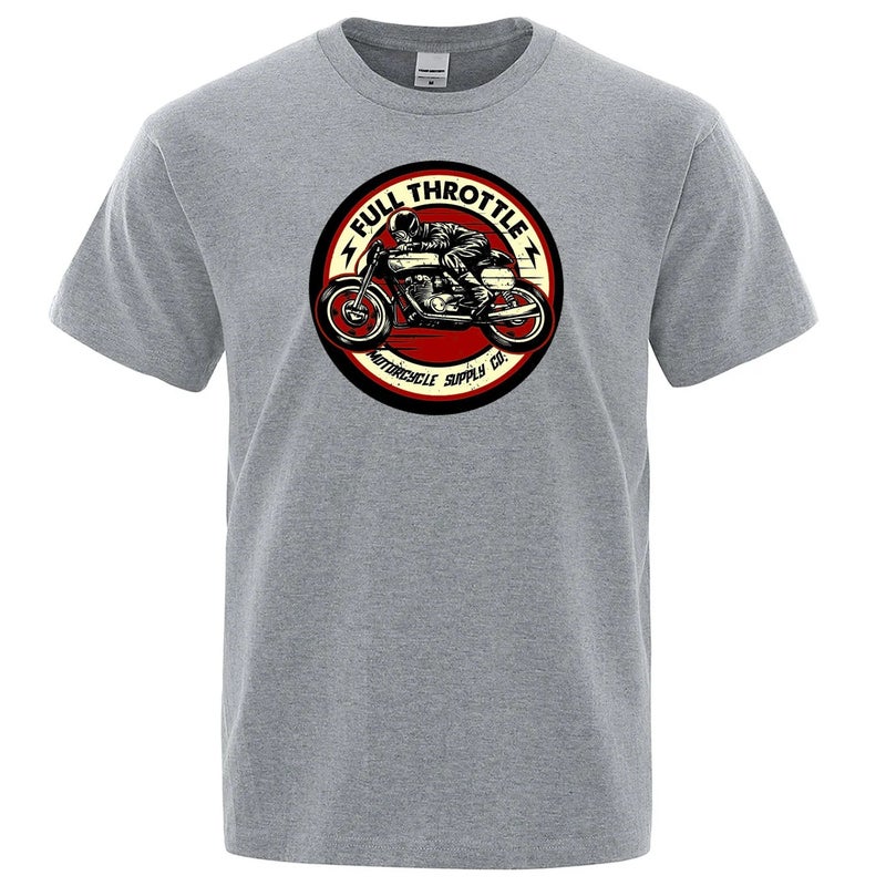 Throttle Cafe Racer Rockabilly bibker Printed Mens Fashionable Casual Short-sleeved Cotton Summer T-shirt Red - Image 2