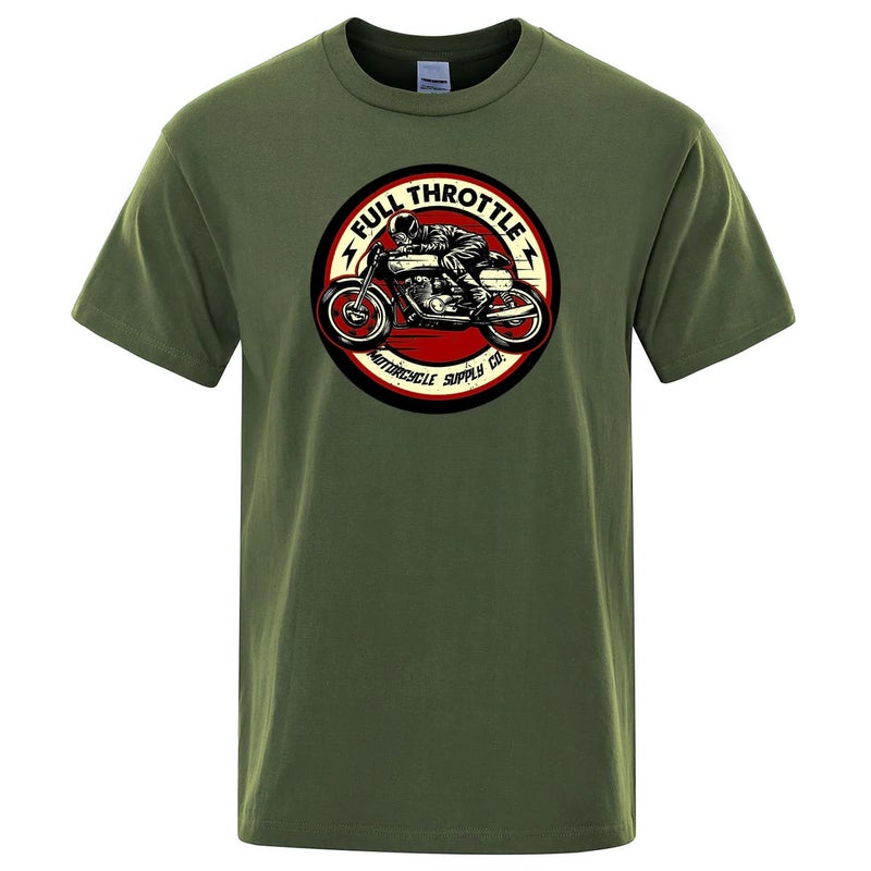 Throttle Cafe Racer Rockabilly bibker Printed Mens Fashionable Casual Short-sleeved Cotton Summer T-shirt Red - Image 3
