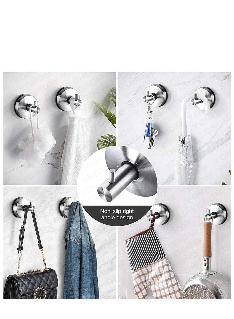 Suction Cup Hooks for Shower Towel Holder Stainless Steel Vacuum Bathroom Shower Hook Suction Washcloth Hanger Kitchen Towel Rack for Robe Loofah Wreath Glass Door Window Wall Brushed Silver 2Pcs - Image 2