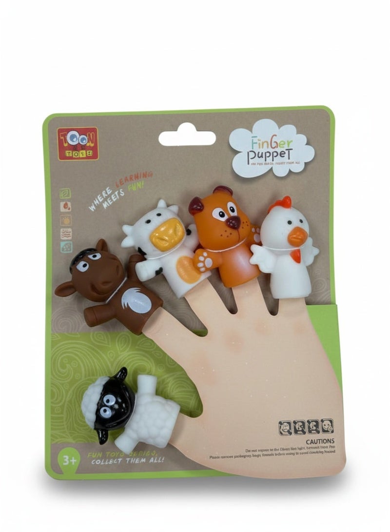 TOON TOYZ oon Toyz 5-Piece Farm & Forest Animal Finger Puppets Set - Soft Rubber Storytelling Toys for Kids - Image 1