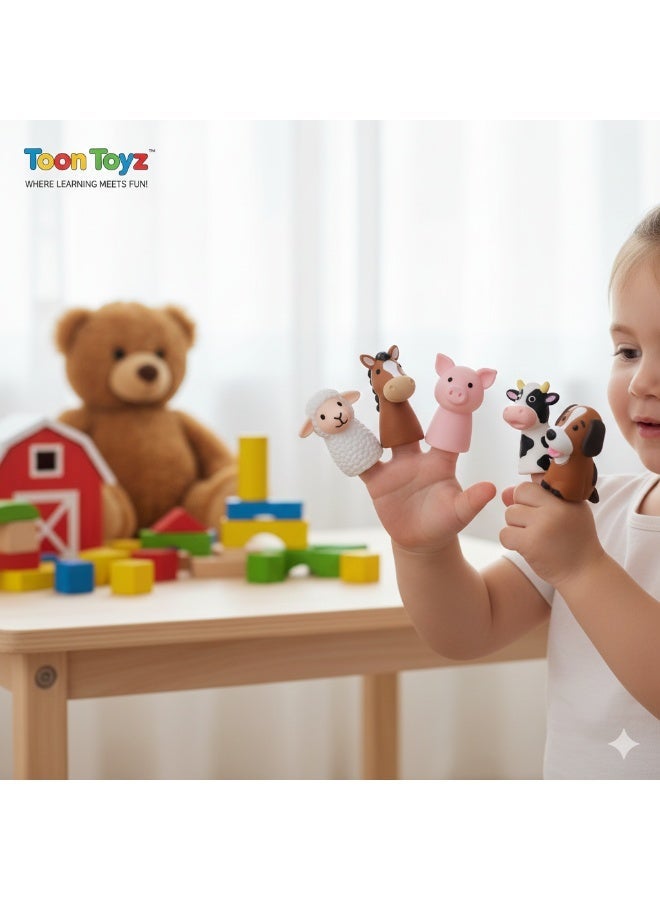 TOON TOYZ oon Toyz 5-Piece Farm & Forest Animal Finger Puppets Set - Soft Rubber Storytelling Toys for Kids - Image 2
