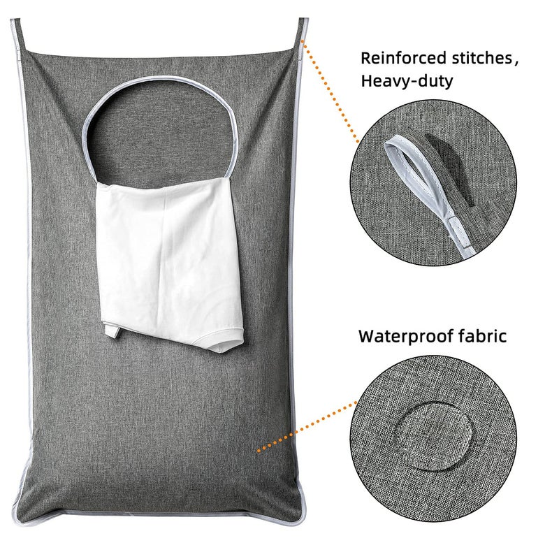 ANSTROUT XL Hanging Laundry Hamper, Extra Large Tear-resistance Door Hamper with 2 Types Hooks for Dirty Clothes, Save Bathroom Space Hanging Laundry Bag (36.5x 22 Inch,Grey) - Image 5
