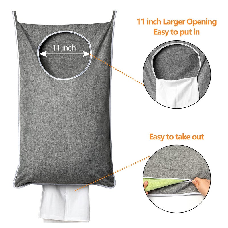 ANSTROUT XL Hanging Laundry Hamper, Extra Large Tear-resistance Door Hamper with 2 Types Hooks for Dirty Clothes, Save Bathroom Space Hanging Laundry Bag (36.5x 22 Inch,Grey) - Image 3