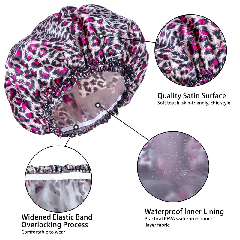 CHFONG 4 PCS Shower Caps for Women, Elastic and Reusable Bath Caps, Double Waterproof Layers Shower Cap, Bathing Shower Caps, Environmental Protection Hair Bath Hat - Printed Color - Image 3