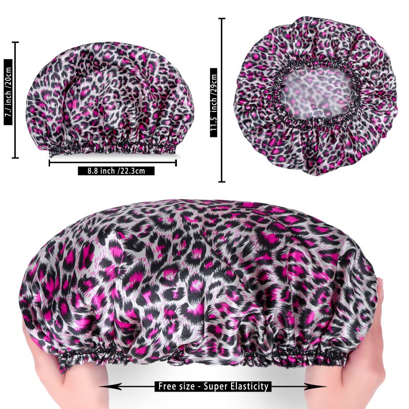 CHFONG 4 PCS Shower Caps for Women, Elastic and Reusable Bath Caps, Double Waterproof Layers Shower Cap, Bathing Shower Caps, Environmental Protection Hair Bath Hat - Printed Color - Image 4