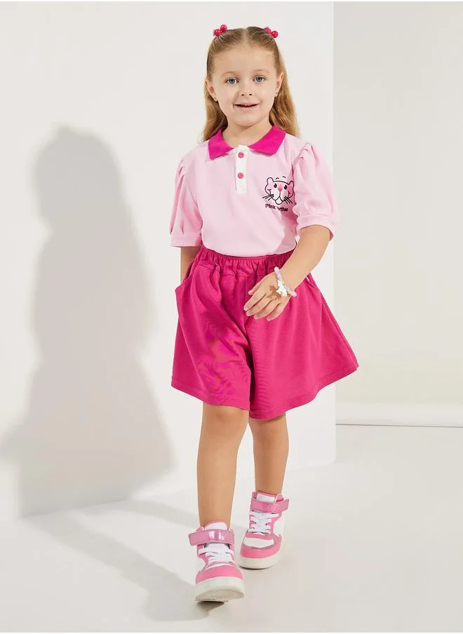 Styli Styli Pink Panther Print Polo T-Shirt and Shorts Set