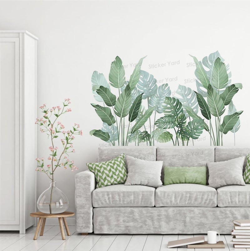 Sticker Yard PVC Vinyl Green Banana Leaves Self-Adhesive Wall Sticker for Home Decor/Decoration - Living Room, Bedroom, Kids Room (Multicolor,Size 110X70CM) - Image 2