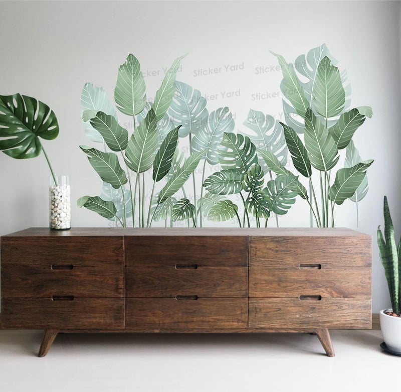 Sticker Yard PVC Vinyl Green Banana Leaves Self-Adhesive Wall Sticker for Home Decor/Decoration - Living Room, Bedroom, Kids Room (Multicolor,Size 110X70CM) - Image 3