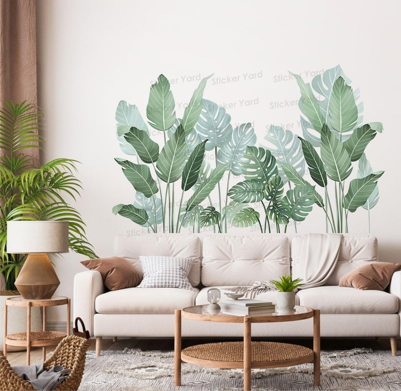 Sticker Yard PVC Vinyl Green Banana Leaves Self-Adhesive Wall Sticker for Home Decor/Decoration - Living Room, Bedroom, Kids Room (Multicolor,Size 110X70CM) - Image 5