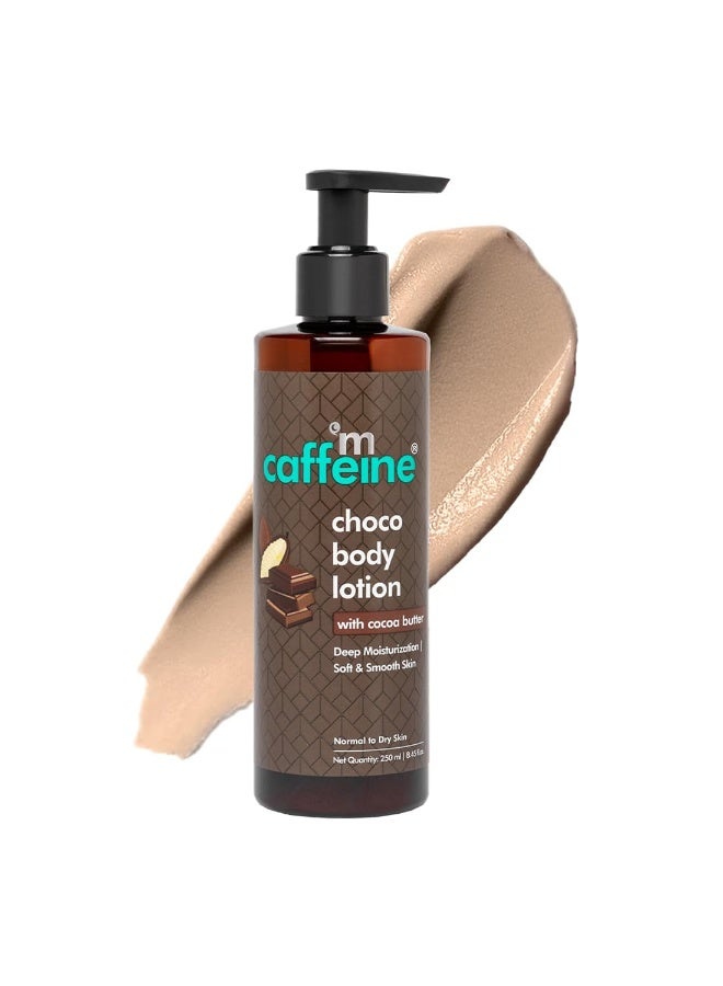 إم كافيين لوشن الجسم إم كافيين المرطب العميق بنكهة الشوكولاتة للبشرة الجافة | مرطب للجسم لجميع المواسم بزبدة الكاكاو وزبدة الشيا | لوشن للجسم غير لزج للنساء والرجال (250 مل) - Image 1
