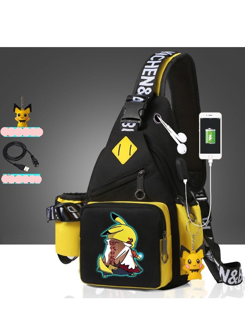 Pikachu Children's Chest Bag For Boys And Girls Trendy Cross-body Trendy Luminous Small Backpack With Data Cable And Pendant  - Image 1