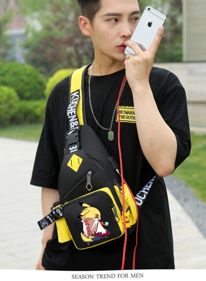 Pikachu Children's Chest Bag For Boys And Girls Trendy Cross-body Trendy Luminous Small Backpack With Data Cable And Pendant  - Image 2