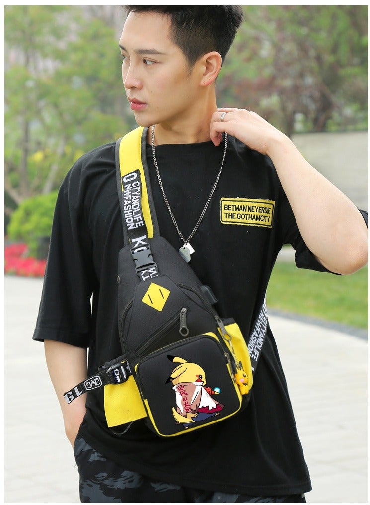Pikachu Children's Chest Bag For Boys And Girls Trendy Cross-body Trendy Luminous Small Backpack With Data Cable And Pendant  - Image 3