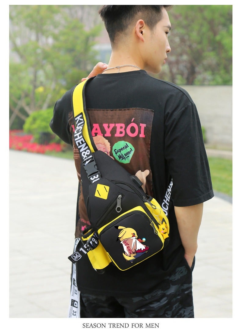 Pikachu Children's Chest Bag For Boys And Girls Trendy Cross-body Trendy Luminous Small Backpack With Data Cable And Pendant  - Image 5