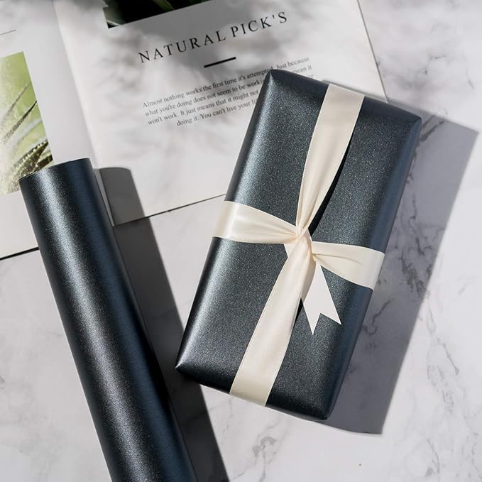 WRAPAHOLIC Premium Pearl Glossy Wrapping Paper - Black - 17in x 32.8ft Roll, 46 Sq. Ft - Image 5