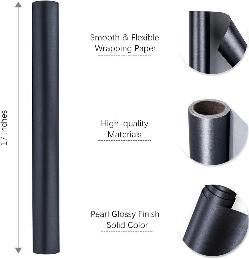 WRAPAHOLIC Premium Pearl Glossy Wrapping Paper - Black - 17in x 32.8ft Roll, 46 Sq. Ft - Image 3