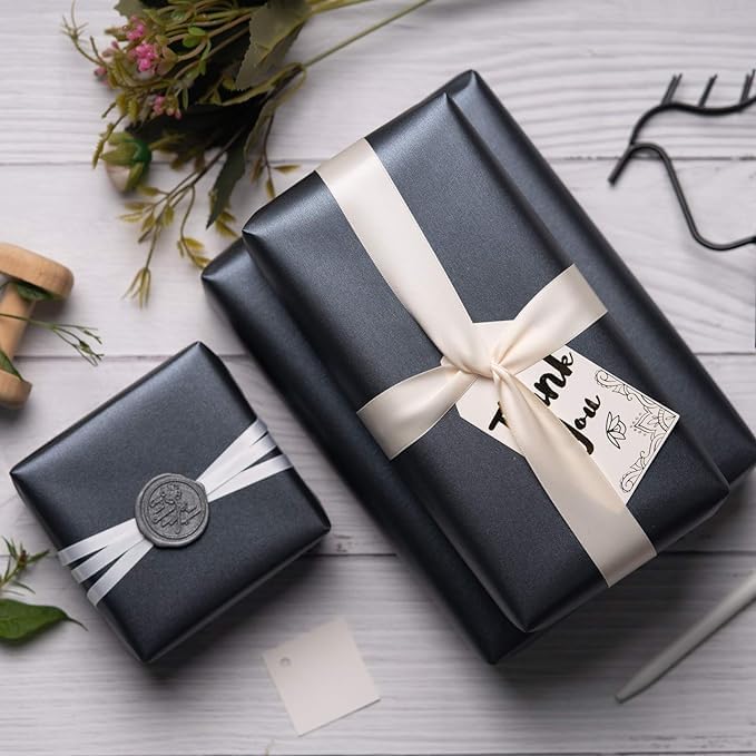 WRAPAHOLIC Premium Pearl Glossy Wrapping Paper - Black - 17in x 32.8ft Roll, 46 Sq. Ft - Image 4