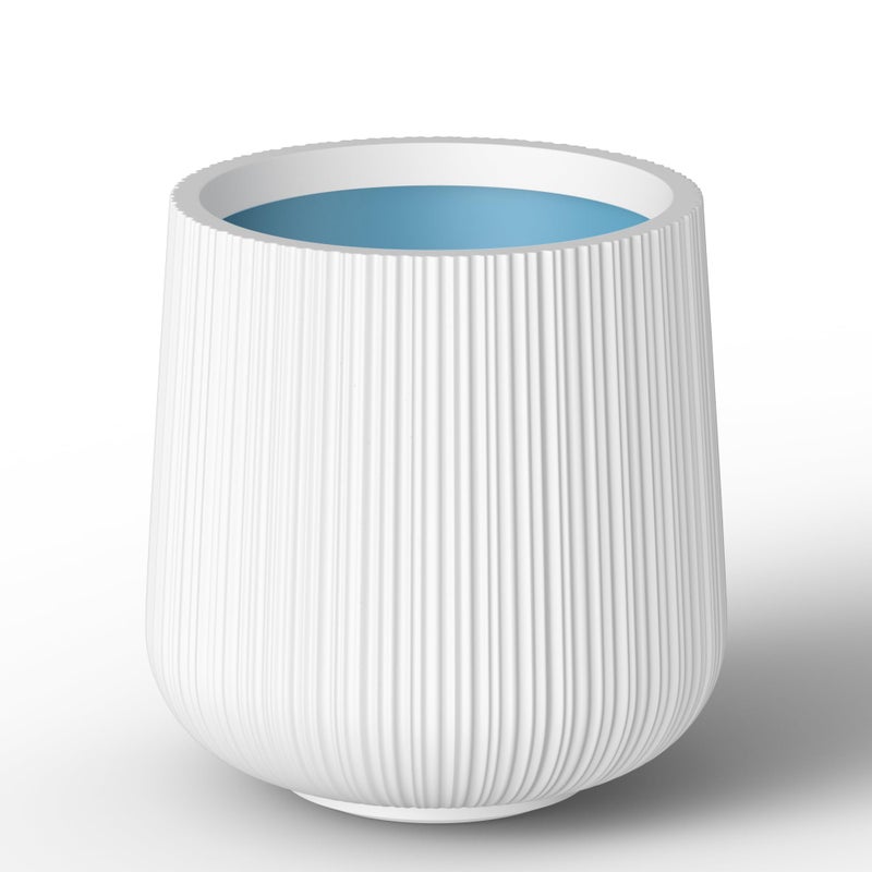 Kante 13.0" Dia Round Fluted Concrete Planter, White