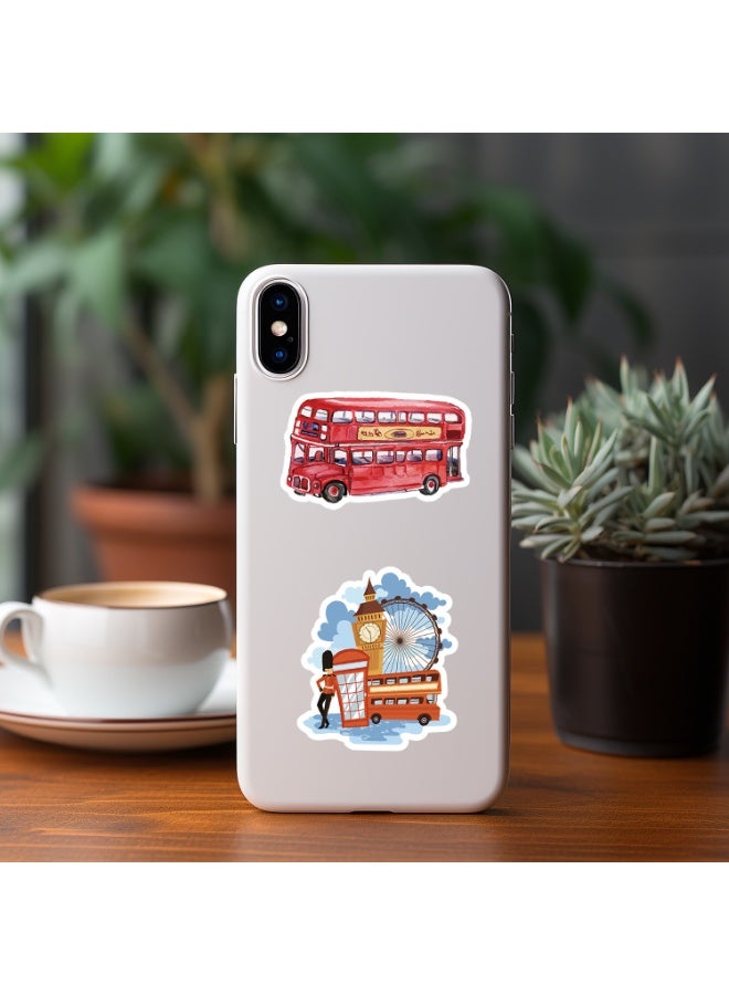 قوس قزح أورينبو 50 قطعة من ملصقات لندن لزجاجات المياه والكمبيوتر المحمول والهاتف والجيتار ولوح التزلج وقوارير المياه على الطراز البريطاني ملصقات عصرية مقاومة للماء للأطفال والمراهقين والفتيات والبالغين - Image 3