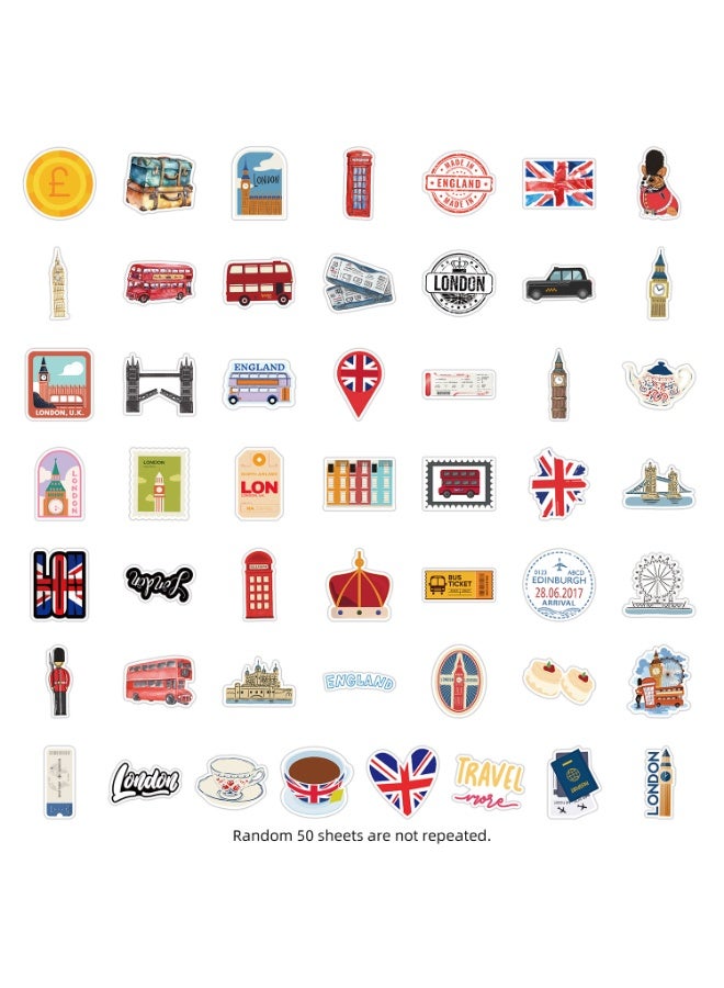 قوس قزح أورينبو 50 قطعة من ملصقات لندن لزجاجات المياه والكمبيوتر المحمول والهاتف والجيتار ولوح التزلج وقوارير المياه على الطراز البريطاني ملصقات عصرية مقاومة للماء للأطفال والمراهقين والفتيات والبالغين - Image 2