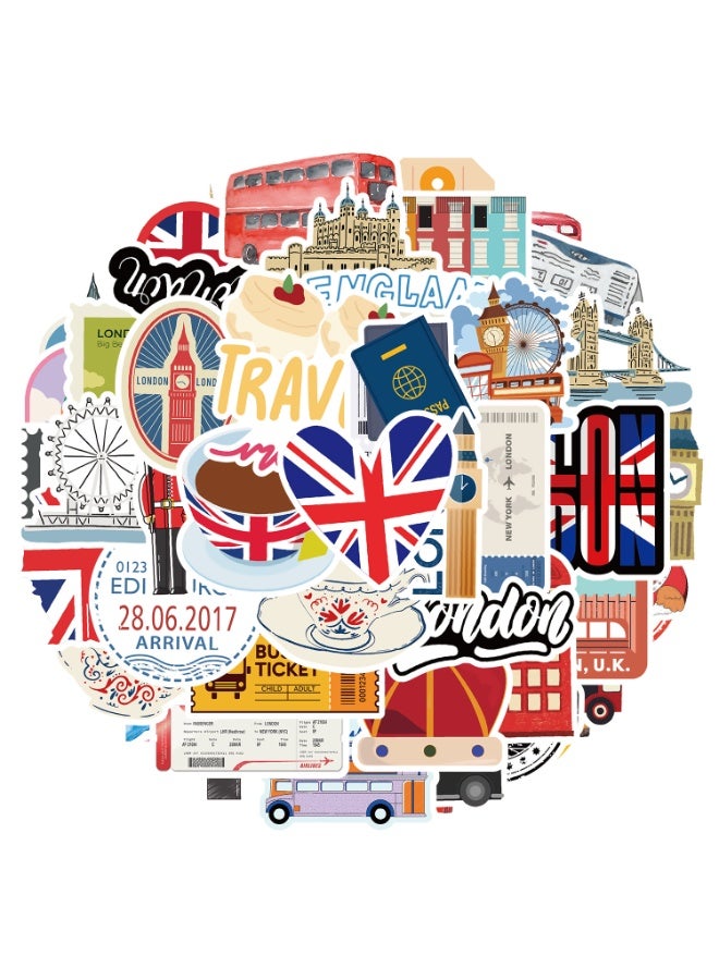 قوس قزح أورينبو 50 قطعة من ملصقات لندن لزجاجات المياه والكمبيوتر المحمول والهاتف والجيتار ولوح التزلج وقوارير المياه على الطراز البريطاني ملصقات عصرية مقاومة للماء للأطفال والمراهقين والفتيات والبالغين - Image 1