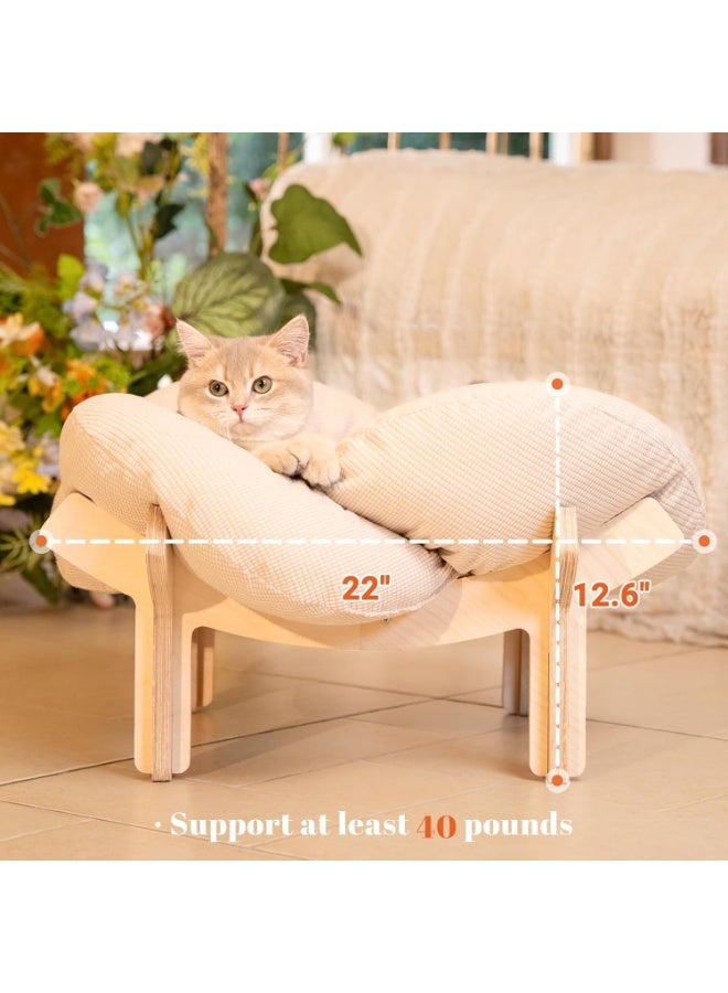 Arabest Elevated Cat Bed Wooden with Cushion Fluffy Pet Couch Sofa for Indoor Cats Raised Kitty Lounge Chair Suitable for Puppy, Cat Furniture(White) - Image 2