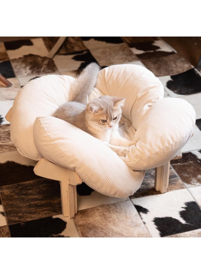 Arabest Elevated Cat Bed Wooden with Cushion Fluffy Pet Couch Sofa for Indoor Cats Raised Kitty Lounge Chair Suitable for Puppy, Cat Furniture(White) - Image 5
