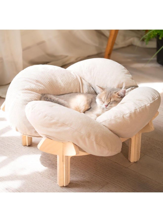 Arabest Elevated Cat Bed Wooden with Cushion Fluffy Pet Couch Sofa for Indoor Cats Raised Kitty Lounge Chair Suitable for Puppy, Cat Furniture(White) - Image 1