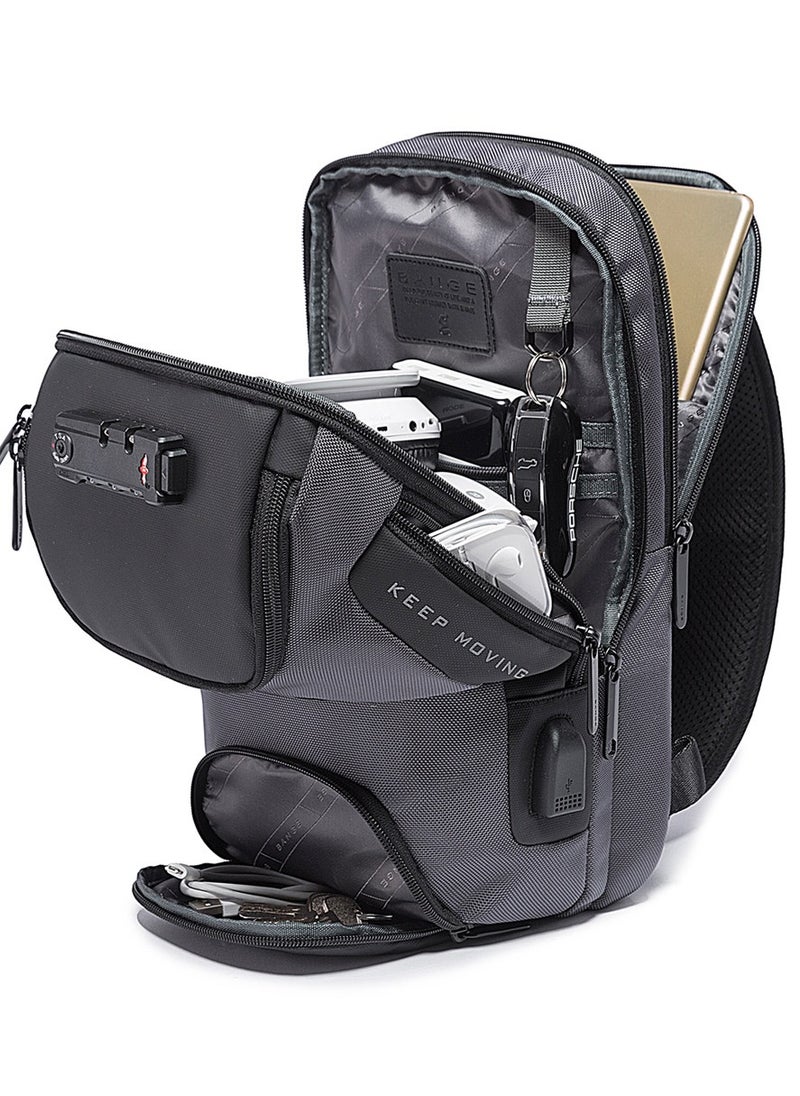 BANGE - BANGE Anti theft Sling Backpack with Lock, Men's Sling Bag for Men, Shoulder Crossbody Backpack with USB Charging Port for Men and Women - Image 1