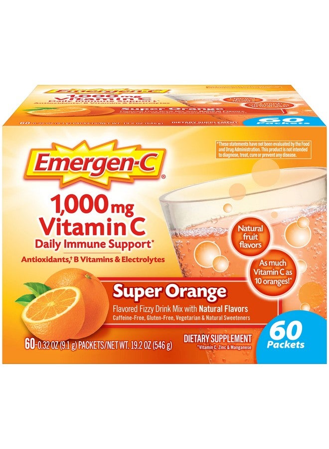 Emergen-C مسحوق فيتامين سي 1000 ملجم لدعم المناعة اليومي، مكملات فيتامين سي الخالية من الكافيين مع الزنك والمنجنيز وفيتامينات ب والإلكتروليتات بنكهة البرتقال الفائق، 60 قرصًا/إمدادات لمدة شهرين - Image 2