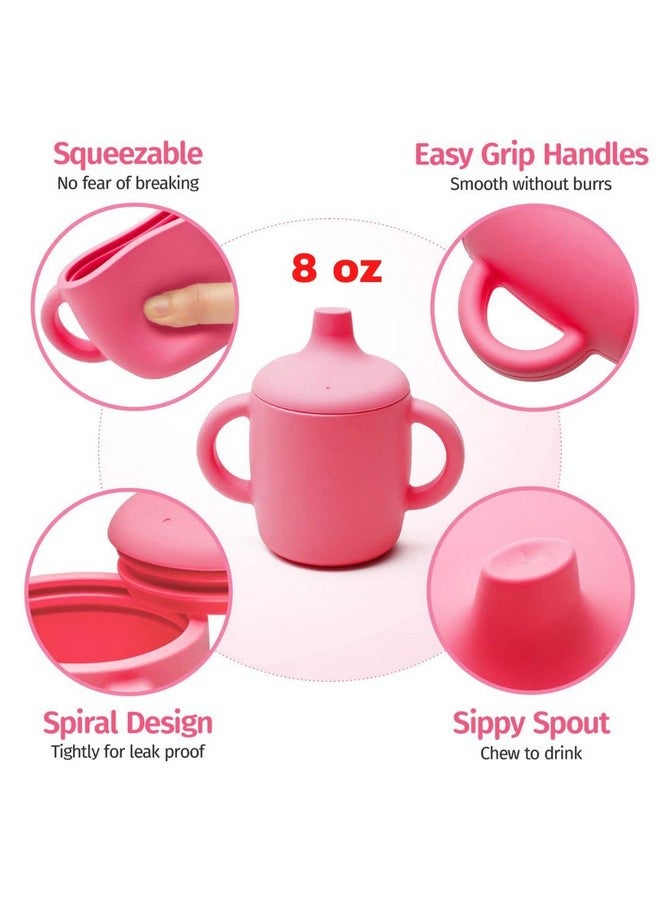 Silikong 8 Oz Silicone No Spill Sippy Cups For Toddlers and Babies | Dishwasher and Microwave Safe | 2 Pack (Pink/Gray) - Image 3