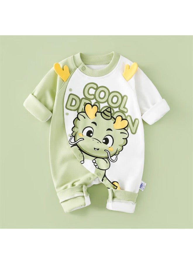 Duoxiluk Baby Clothes Spring And Autumn Newborn Onesie Romper Full Moon Crawling Suit Green White Dragon 73