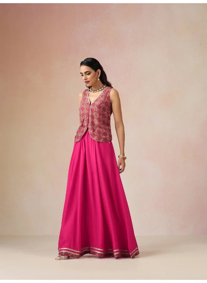 trueBrowns trueBrowns Pink Print Viscose Jacket Skirt Co-ord Set