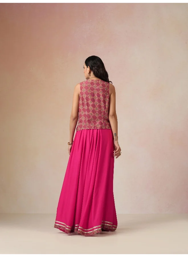 trueBrowns trueBrowns Pink Print Viscose Jacket Skirt Co-ord Set